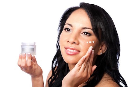 Facial skin Beauty treatment, beautiful face, skincare moisturizing exfoliating cream application, isolated.